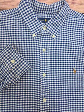 Ralph Lauren Mens Blue Check Button-Down Shirt XXL